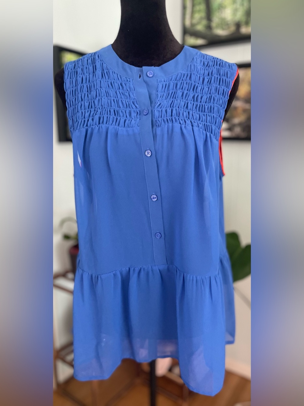 Blue & Red Lightweight Sheer Tank Top Size M